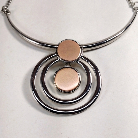 Stunning Silver-Tone Statement Necklace for Women – Polished Dual Plate & Hoop - Picture 4 of 9